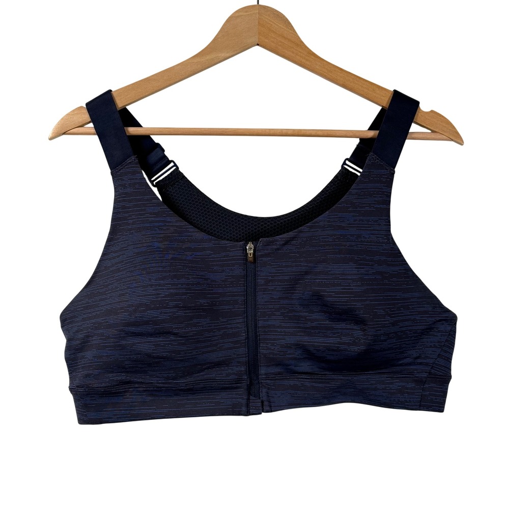 Outdoor Voices Powerhouse Zip Front Sports Bra High Impact Navy Womens XL C/D‎